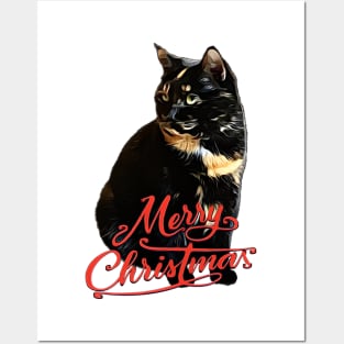 Tortie Cat Merry Christmas Posters and Art